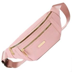 NWT Gorgeous Pink Nylon Sling Bag Fanny Pack with double gold zipper